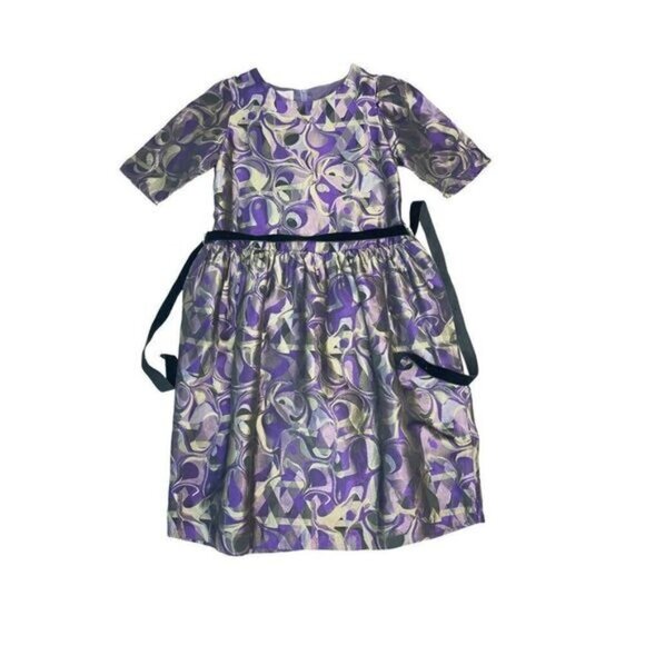 Vintage Via Veneto Italy Purple Gold Brocade Dress XS 0 2 - Picture 4 of 6